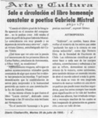 Sale a circulación el libro homenaje constelar a poetisa Gabriela Mistral  [artículo].