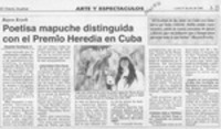 Poetisa mapuche distinguida con el Premio Heredia en Cuba  [artículo] Eduardo Henríquez O.