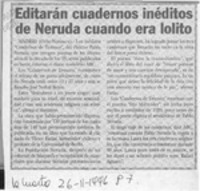 Editarán cuadernos inéditos de Neruda cuando era lolito
