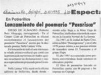 Lanzamiento del poemario "Pacarisca"  [artículo].