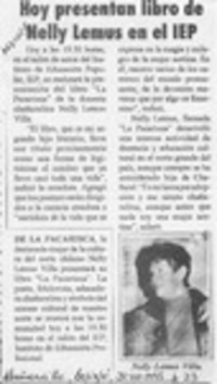 Hoy presentan libro de Nelly Lemus en el IEP  [artículo].
