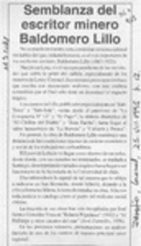 Semblanza del escritor minero Baldomero Lillo  [artículo].