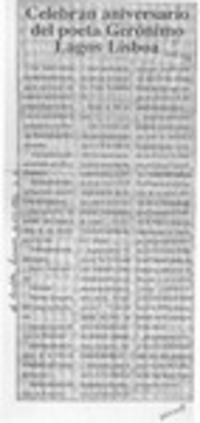 Celebran aniversario del poeta Gerónimo Lagos Lisboa  [artículo] Pedro Fernández Chavarri.
