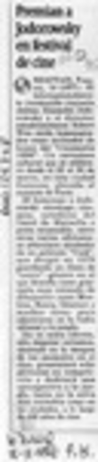 Premian a Jodorowsky en festival de cine  [artículo].