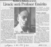 Livacic será Profesor Emérito  [artículo].