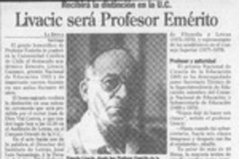 Livacic será Profesor Emérito  [artículo].