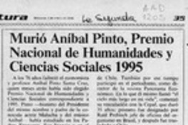 Murió Aníbal Pinto, Premio Nacional de Humanidades y Ciencias Sociales 1995  [artículo].