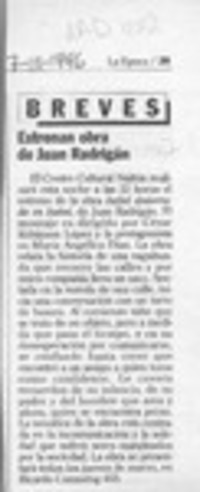 Estrenan obra de Juan Radrigán  [artículo].