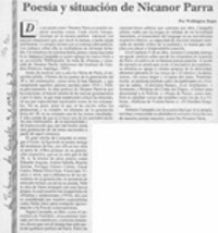 Poesía y situación de Nicanor Parra  [artículo] Wellington Rojas Valdebenito.