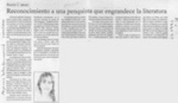 Reconocimiento a una penquista que engrandece la literatura  [artículo].
