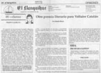 Otro premio literario para Voltaire Catalán  [artículo] Eduardo Nievas.