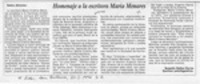 Homenaje a la escritora María Menares  [artículo] Rodolfo Núñez Durán.