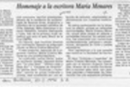 Homenaje a la escritora María Menares  [artículo] Rodolfo Núñez Durán.