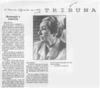 Homenaje a Gabriela  [artículo] Juan Meza Sepúlveda.