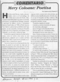 Mery Coloane, poetisa  [artículo] Darío de la Fuente D.
