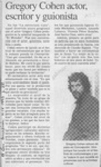 Gregory Cohen actor, escritor y guionista  [artículo].