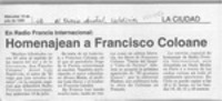 Homenajean a Francisco Coloane  [artículo].