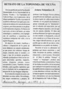 Retrato de la toponimia de Vicuña  [artículo] Arturo Volantines R.