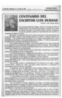 Centenario del escritor Luis Durand  [artículo] José Vargas Badilla.