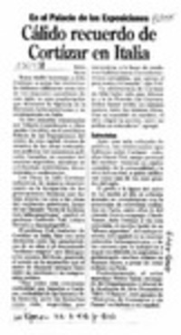 Cálido recuerdo de Cortázar en Italia  [artículo].