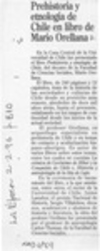 Prehistoria y etnología de Chile en libro de Mario Orellana  [artículo].