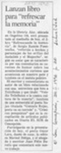 Lanzan libro para "refrescar la memoria"  [artículo].