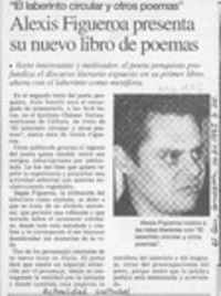 Alexis Figueroa presenta su nuevo libro de poemas  [artículo].