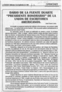 Darío de la Fuente Duarte "Presidente honorario" de la Unión de Escritores Americanos  [artículo] José Flores Leiva.