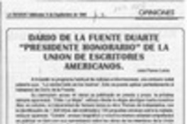 Darío de la Fuente Duarte "Presidente honorario" de la Unión de Escritores Americanos  [artículo] José Flores Leiva.