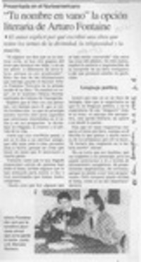 "Tu nombre en vano" la opción literaria de Arturo Fontaine  [artículo].