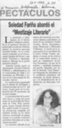 Soledad Fariña abordó el "Mestizaje literario"  [artículo].