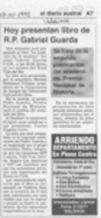 Hoy presentan libro de R. P. Gabriel Guarda  [artículo].