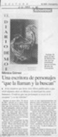 Una Escritora de personajes "que la llaman y la buscan"  [artículo].