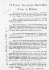 El poeta Fernando González Urízar a Bulnes  [artículo] Manuel Moncada Marchant.