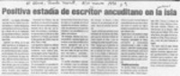 Positiva estadía de escritor ancuditano en la isla  [artículo].