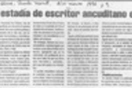 Positiva estadía de escritor ancuditano en la isla  [artículo].