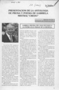 Presentación de la antología de prosa y poesía de Gabriela Mistral "Credo"  [artículo] Zdzislaw Jan Ryn.