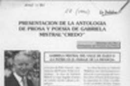 Presentación de la antología de prosa y poesía de Gabriela Mistral "Credo"  [artículo] Zdzislaw Jan Ryn.