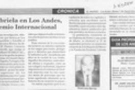 Gabriela en Los Andes, Premio Internacional  [artículo] RenéLeiva Berríos.