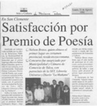 Satisfacción por premio de poesía  [artículo].