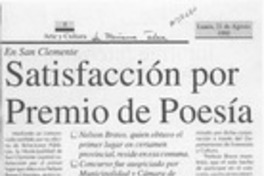 Satisfacción por premio de poesía  [artículo].