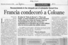 Francia condecoró a Coloane  [artículo] Ximena Poo.