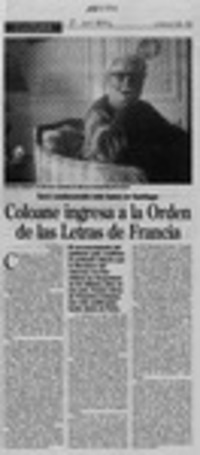 Coloane ingresa a la Orden de las Letras de Francia  [artículo].