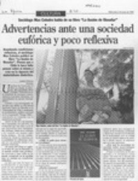 Advertencias ante una sociedad eufórica y poco reflexiva  [artículo] Loreto Novoa.