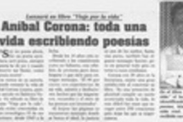 Aníbal Corona, toda una vida escribiendo poesías  [artículo].