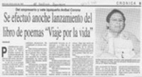 Se efectuó anoche lanzamiento del libro de poemas "Viaje por la vida"  [artículo].