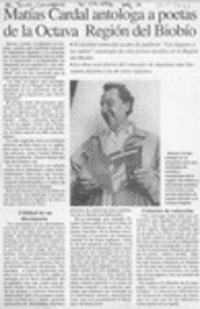 Matías Cardal antologa a poetas de la octava regíon del Bíobío  [artículo].