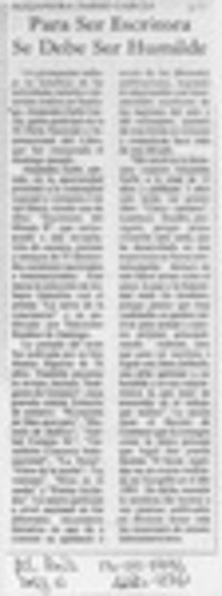 Para ser escritora se debe ser humilde  [artículo].