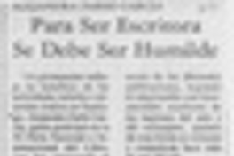 Para ser escritora se debe ser humilde  [artículo].