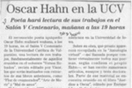 Oscar Hahn en la UCV  [artículo].